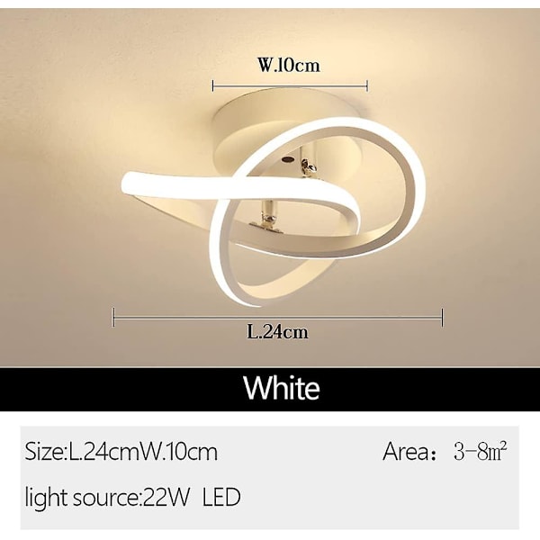 LED-taklampe for gang Moderne personlighet Design ringer Lysekrone Taklampe for stue Soverom Soverom Svart og hvit Varmt lys 22w (hvit)