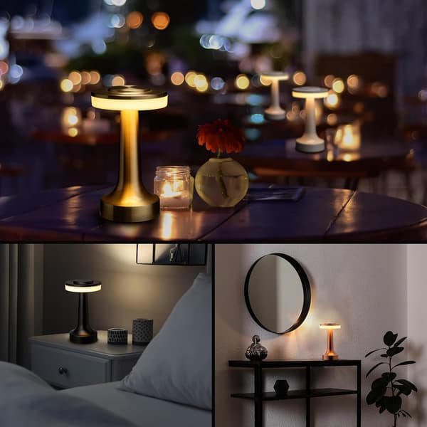 Bærbar LED-bordlampe i rosaguld med touchsensor, 3 lysstyrkeniveauer