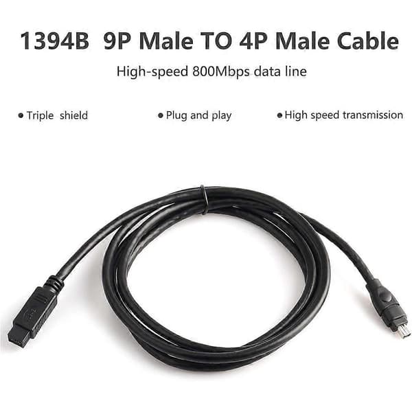 JUNSUNMAY 3m IEEE 1394 FireWire Cable 800 9-Pin to 400 4-Pin Data Transfer Adapter Cable