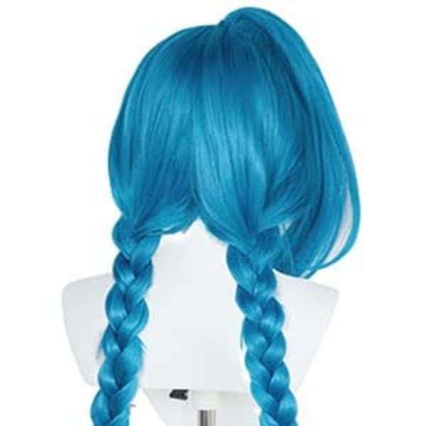 Blå Cosplay-Parukk Blå Fletteparukk Lang Blå Anime-Parukk med Pannelugg for Kvinner Syntetisk Halloween Cosplay Kostymeparukk (Blå)
