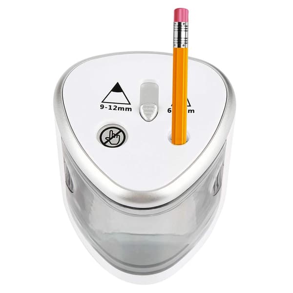 Dual-Hole Pencil Sharpener, Electronic Automatic Pencil Sharpener with Container, School/Office Supplies (Grey)