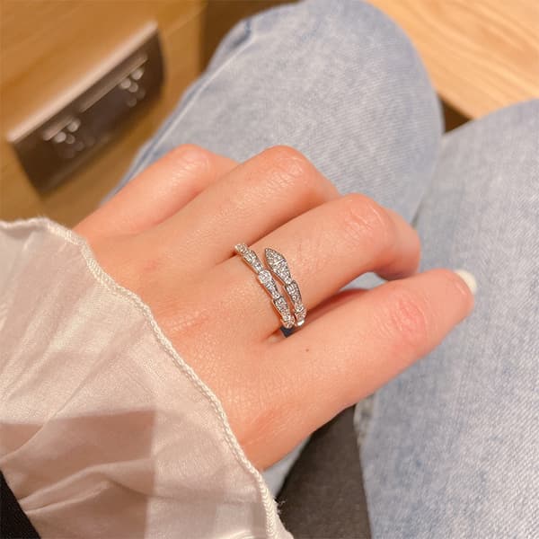 Lätt Lyx Kristall Ormformad Ring Glänsande Kubisk Zirkon Öppning Silver Silver