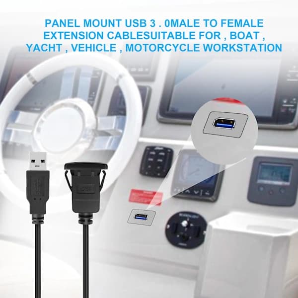 Panelmontert USB 3.0-kabel Bilmontering Hann til Hunn Forlengelseskabel Dashbord Panel Firkantet