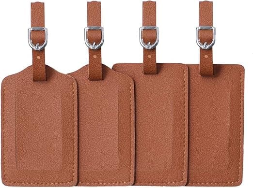 Bagageetiketter i läder, 4-pack, väskor, resväskor, etiketter