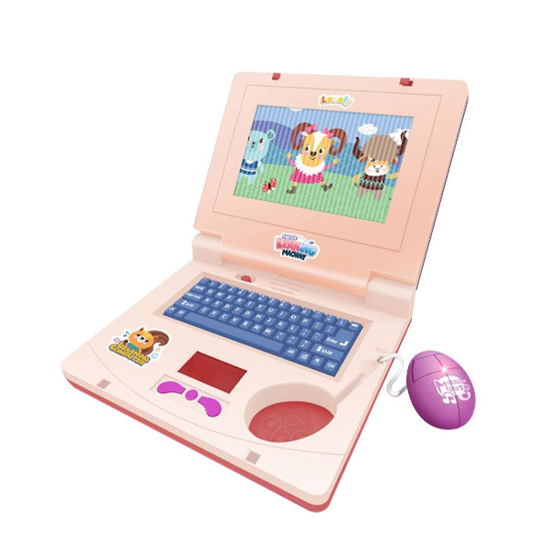 2023 New Upgraded Educational Bilingual Laptop - Toys for Kids to Learn Math, Fingerprint, Logic, Read Clock, Play Gpink