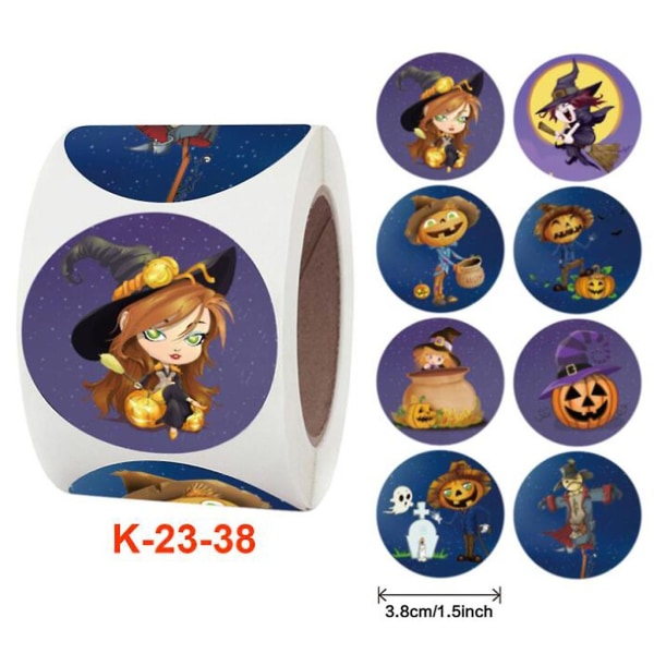 500 stk Halloween Runde Kraftpapir Græskar Skræmmefugl Hexe Etiketter Klistermærker Dekoration Håndværk K-23-38