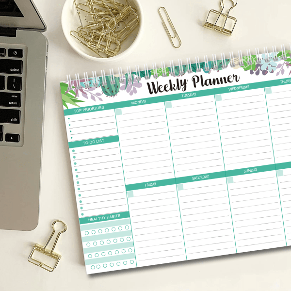 Ugentlig opgaveliste-notesblok, spiraludateret ugeplanlægning og månedlig kalenderplanlægningsnotesblok med tjekliste