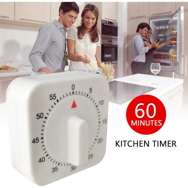 60 min mekanisk kökstimer korttidsklocka kökstimer baktimer äggtimer mekanisk vit
