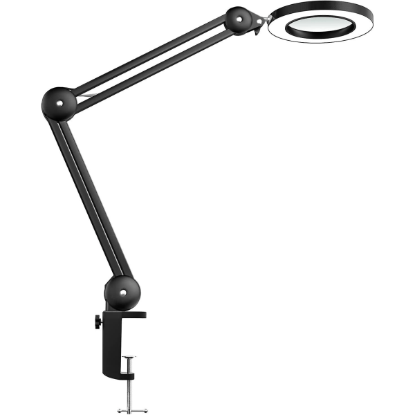 Led-suurennuslamppu, Heavy Duty -työpöytälamppu, 125 mm:n 5 diopterin lasilinssi, jossa 3 väritilaa himmennettävät valot