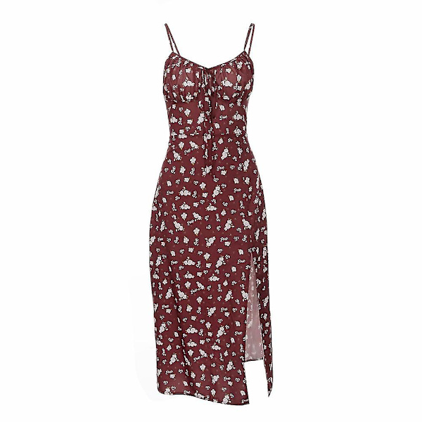 2 stk Sommer Dame Split Kjole Blomster Slips Foran V-hals Elegant Sexy Mode Dame Spaghetti Bælte