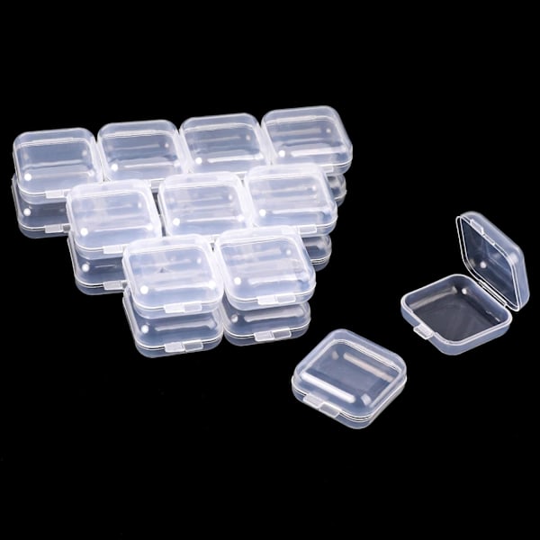 20 stk Mini Klar Plastikboks 1,8 mm Tyk Kvadratisk Smykke Øreprop Pille Opbevaringsboks Etui Beholder med Låg til Perle Makeup