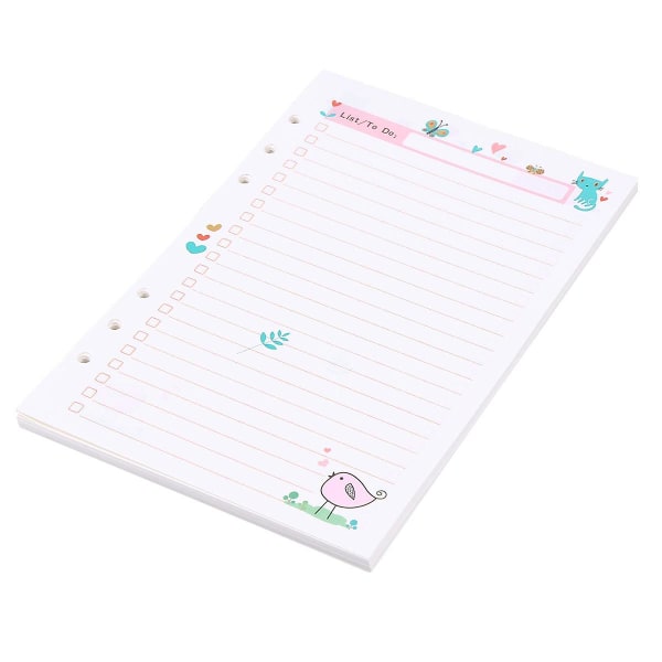 1 stk. Farverig A5 Størrelse 6 Huller Løst Papir Indlæg Til Spiral Notesbog Planner Notesblok (todo Plan Mønster) 1 stk.