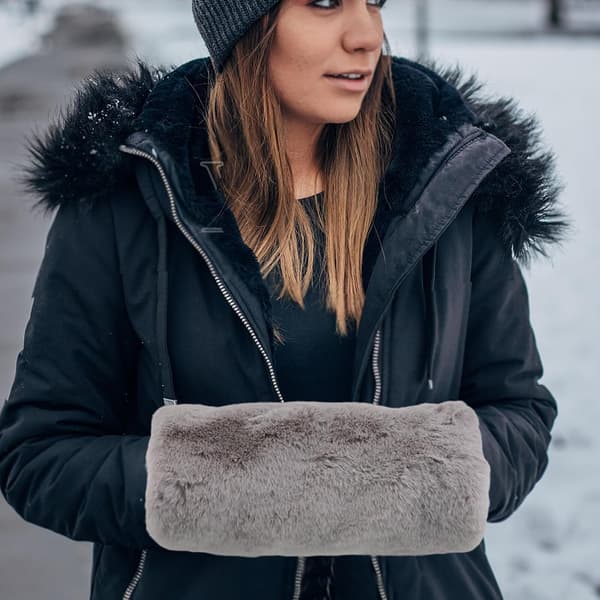 Extended Plush Hand Warmer Sleeve Grey Winter Hand Muff with Cozy Lining
