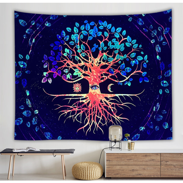 Blacklight Tapestry Tree of Life UV Reactive Sun Moon Plant Seinäriippuva Fantasia Tree Wall Tapestry Esteettinen kodinsisustusseinä