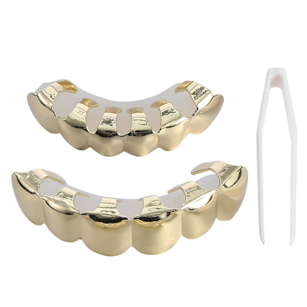 1 Set Nedre Tandgrill Set Hip Hop Tandställning Hip Hop Tandsmycken Gyllene 4,5x1cm