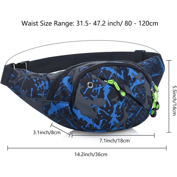 Midjeväsk Fanny Pack, Trendig Bumbag För Kvinnor Män, 4 Fickor Justerbar Midjeväska För Löpning Vandring Blå