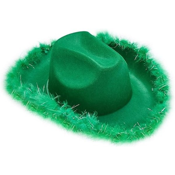 grønn cowboyhatt for kvinner menn fluffy pels trim filt cowgirl lue voksne ekstra stor fjær lue Western party tilbehør