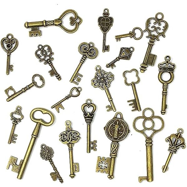 125 kpl Vintage-tyylisiä luurankoavaimen riipuksia, Sekalaiset antiikkiset pronssiset messinkiset riipukset DIY-korujen valmistukseen, hääjuhliin