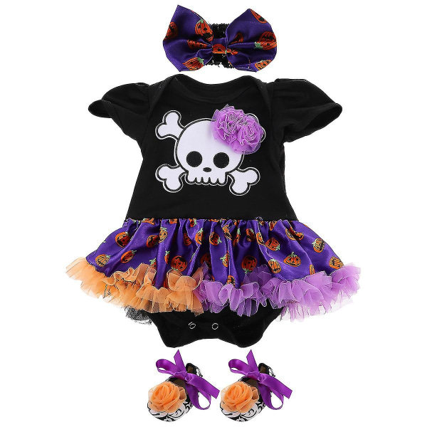 1 Set Halloween Babyklänning Söt Spetskjol Med Hårband Skor M Svart 01 M Black 01