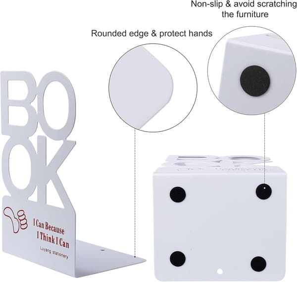 Metal Bookends \"BOOK\" Alphabetically Shaped Non-Skid Bookends Book Organizer