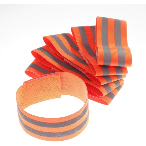 Orange 6X elastiska reflekterande armband, säkerhetsreflexband för promenader, cykling, hund, promenader, jogging, cykling, justerbar hög