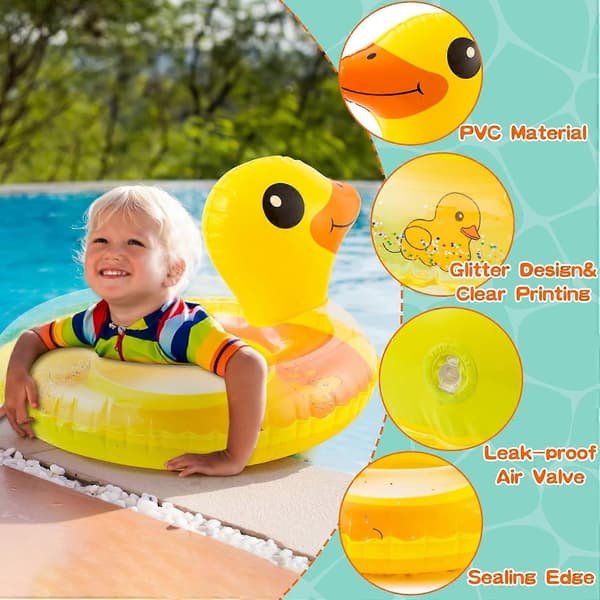 Duck Inflatable Pool Float with Slopes - Yellow Swim Ring for Summer Play, Durable PVC, Child Size, 90cm