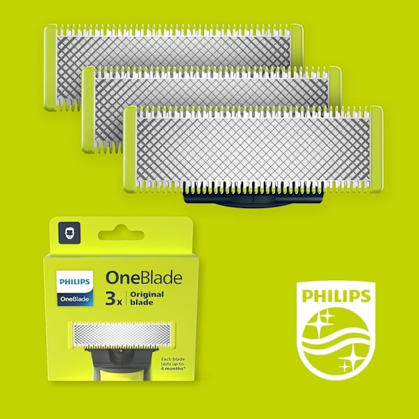 för OneBlade Sähköhöylä ja Trimmeri, Kestävää Ruostumatonta Terästä, Reuna ja Aja, 3 kpl, Malli QP230/50