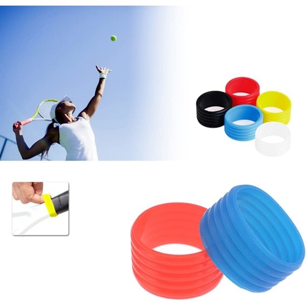 5 kpl Tennismailakahvan Elastinen Kumirenkaat, Mailan Kiinnitysrengas, Sopii Tennismailaan, Sulkapallomailaan, Squashmailaan