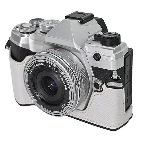 For Olympus OM-5 Camera Case Battery Opening Palm Texture PU Leather Half Body Bottom Protection - Grey