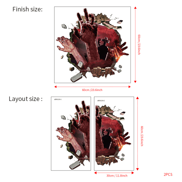 3D Halloween Veggdekorasjon, Avtakbar, Spøkelseshånd Halloween Veggklistremerker Halloween Gulvdekorasjon, Skummel Veggdekorasjon Klistremerke