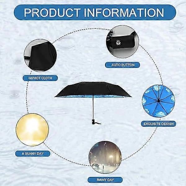 Portable Folding Umbrella with 8 Ribs, UV Protection and Sun Protection, Automatic One-Button Open and Close