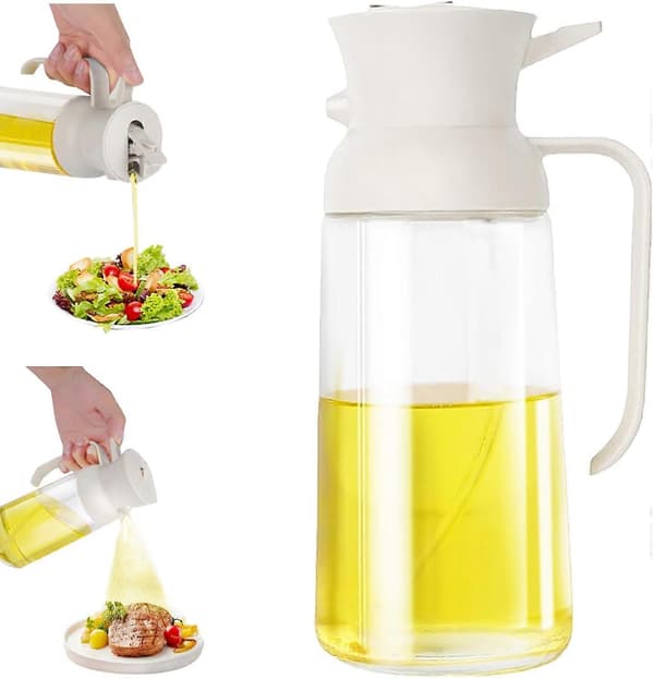 Oliesprayflaske, 2 i 1 Glas Olivenoliedispenserflaske til Køkken, Lækagesikker Eddikedispenser Madlavning, 550ml