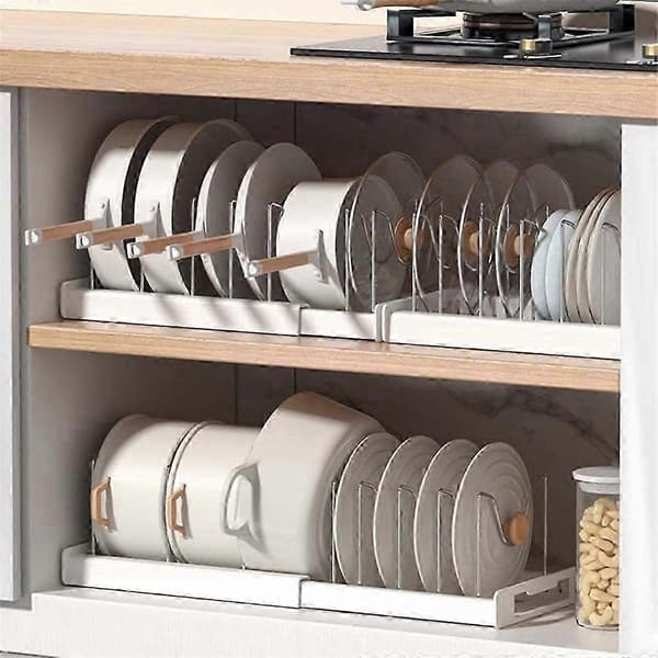Expandable Pot Lid Holder Under Cabinet - Rubber Dipped Pot Organizer for Kitchen