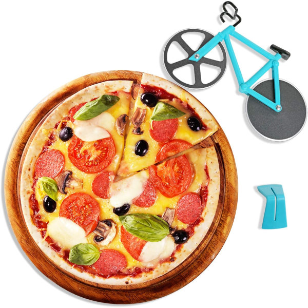 1 STK (Sky Blue, 19cm*12cm*4cm) Cykelformad pizzaskärare, pizzahjul, non-stick hjul i rostfritt stål, med fast ram