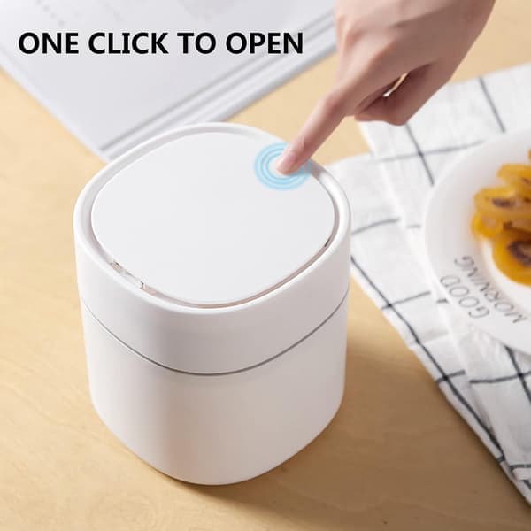 Mini-soptunna med lock, 2 liter, liten soptunna för kontor, sminkbord, sängbord, etc. Polypropen (Vit)