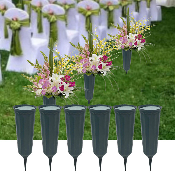 Wedding Outdoor Ground Vases - Memorial Blomstervaser med skum inni - (grønn, 6-pack) | Utendørs Gr Green