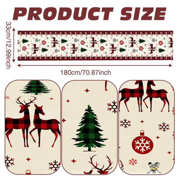 Christmas Table Runner, Washable Christmas Table Runner, 33 x 180 CM Table Runner, Snowman Table Decoration (Moose)