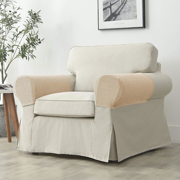 Set med 2 Jacquard Stretch Soffa Armstöd Armstödsskydd Halksäkra Möbelskydd Armstödsskydd för Soffa Recliner Beige