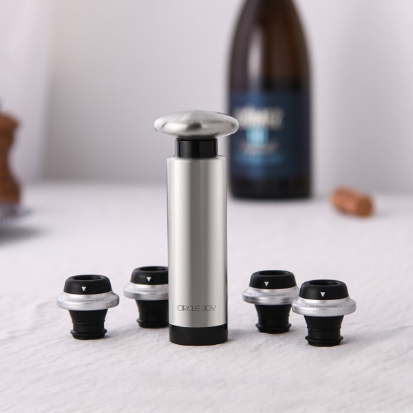 Vacuum Wine Saver and Preserver, Pump with 1 Vacuum Stoppers, Stainless Steel Pump + 4 Wine Stoppers