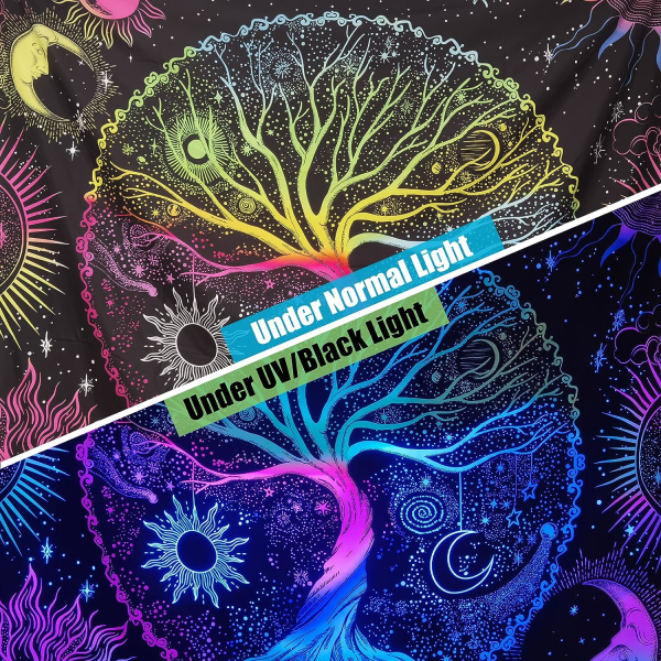 95x73CMlacklight Tapestry for soverommet Estetisk-Tree of Life Tapestry UV-reaktivt åndelig billedvev Trippy Glow in the Dark Wall