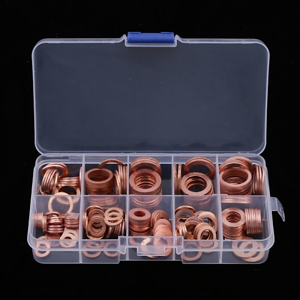 200 st Kopparbricka Packning Mutter Bult Platt Set O-ring Solid Packningssortiment Kit Bilmotor Packningslock