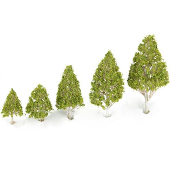 5 stk. Miniature Dekorative Hvide Poppel Modeltræer (Lysegrønne Blade) Grøn Green