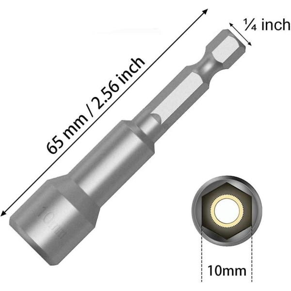 Magnetisk bitshållare, 10mm 1/4" sexkantsskruvdragare med snabbväxlingsspår för elektrisk handborr/litiumborr/luftdrivare/slagdrivare - 5 st