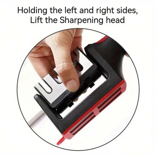 Three-in-one manual knife sharpener for the home kitchen.