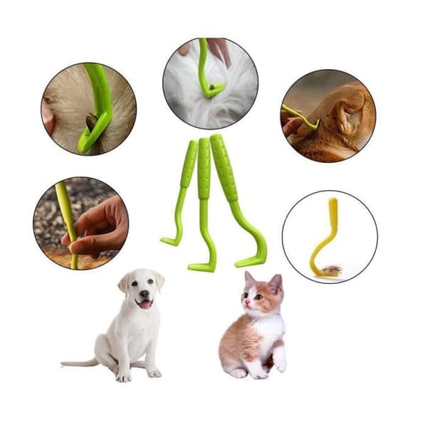 3 stk. flåtklemmer, flåtkroge, flåtfælder, flåtfælder til hunde og katte, fjernelse af flåter og lopper, grøn