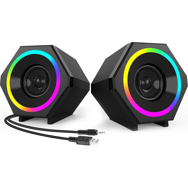 Datorhögtalare 10W Gaming PC Högtalare USB-driven med Förbättrad Bas, Regnbåge