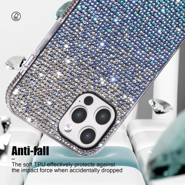Bling-etui til Apple iPhone 16 Pro, Luksuriøst Glitrende Diamant Sødt Tre Farve Gradienter Cover til Kvinder & Piger Sof