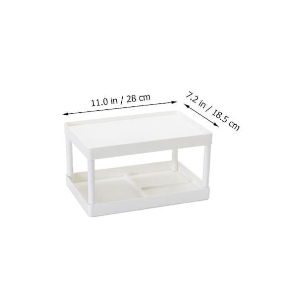 PC Simple Storage Shelf Double Layer Shelf Desk Stand for Office Supplies (White)