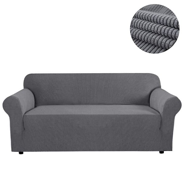 Stretch Soffaöverdrag Möbelskydd Sofföverdrag Mjuk Med Elastisk Bottencheckar Fleece Universal Enfärgad Soffaöverdrag Ljusgrå 185x235cm Light grey 185x235cm