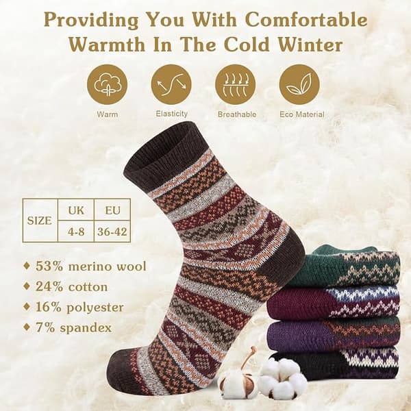 5 Pairs Thermal Warm Thick Knitted Winter Wool Socks